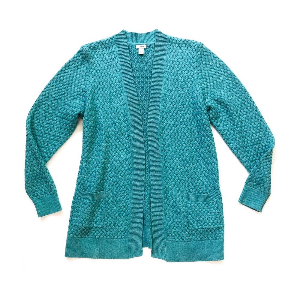 COPY - L.L. Bean Cotton Basketweave Open Cardigan Aqua